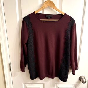 Ann Taylor Burgundy Sweater with Black Lace Detail XXL